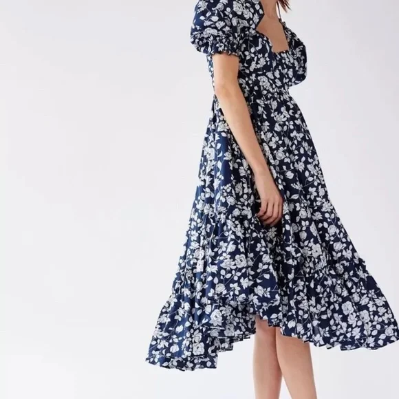 Free People Selkie French Ritz Midi Floral Dress Ruffle Buckingham Blue - Picture 4 of 11